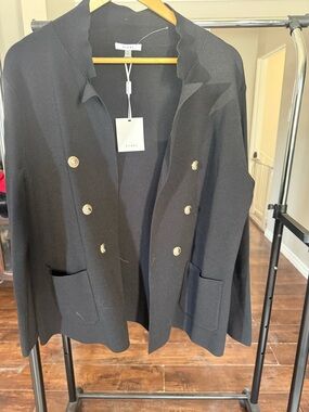 Sioni Black Double-Breasted Knit Blazer with Gold Buttons